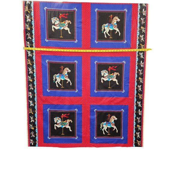 Vintage Carousel Horse Fabric Panel Cranston Print Red Blue Quilting Material Ca - Picture 7 of 16